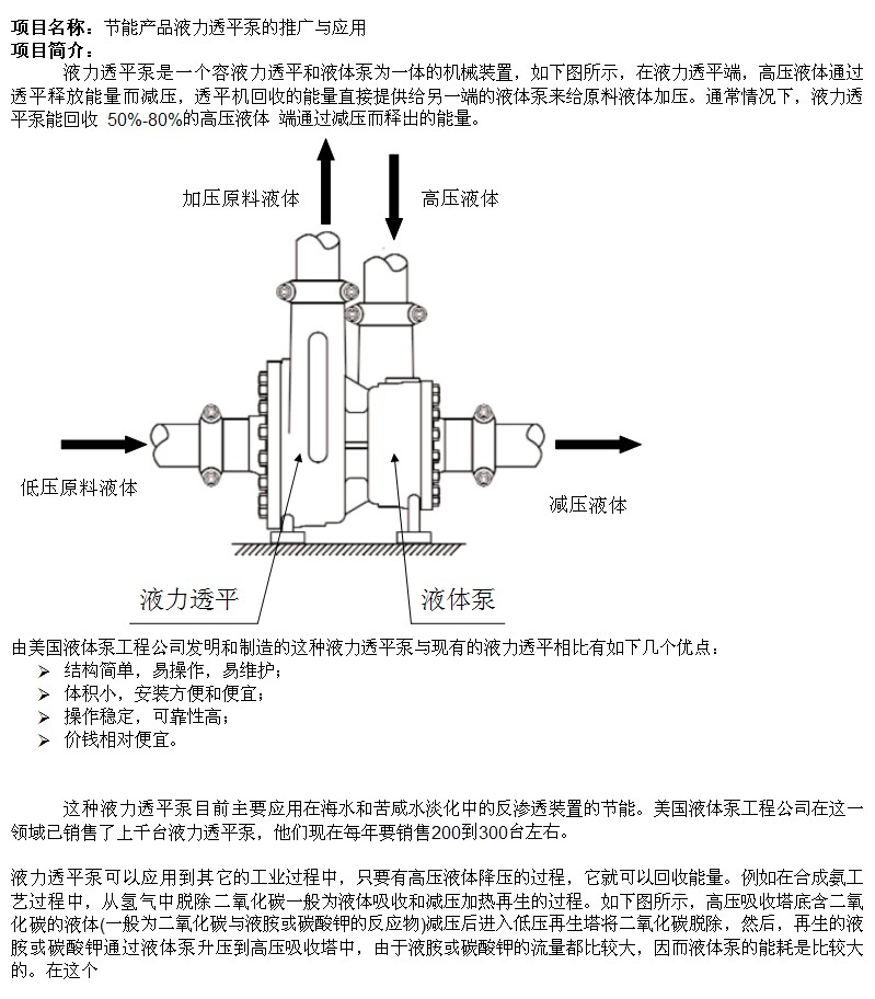 节能产品液力透平泵的推广与应用